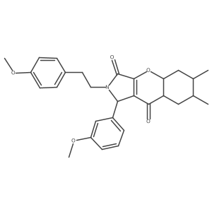 1-(3-methoxyphenyl)-2-[2-(4-methoxyphenyl)ethyl]-6,7-dimethyl-4a,5,6,7,8,8a-hexahydro-1H-chromeno[2,3-c]pyrrole-3,9-dione结构式