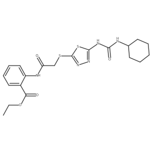 Ethyl 2-(2-((5-(3-cyclohexylureido)-1,3,4-thiadiazol-2-yl)thio)acetamido)benzoate Structure