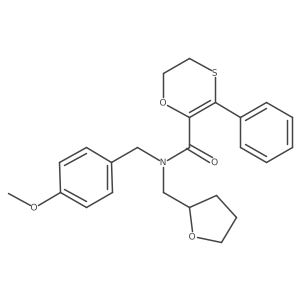 N-(4-methoxybenzyl)-3-phenyl-N-(tetrahydrofuran-2-ylmethyl)-5,6-dihydro-1,4-oxathiine-2-carboxamide结构式