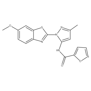 N-[1-(6-methoxy-1,3-benzothiazol-2-yl)-3-methyl-1H-pyrazol-5-yl]-1,2-oxazole-5-carboxamide结构式