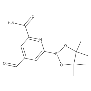 4-Formyl-6-(4,4,5,5-tetramethyl-1,3,2-dioxaborolan-2-yl)picolinamide结构式