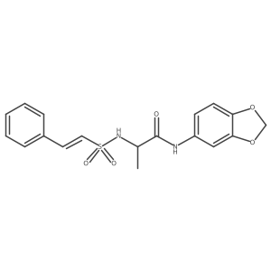 N-(1,3-dioxaindan-5-yl)-2-(2-phenylethenesulfonamido)propanamide结构式