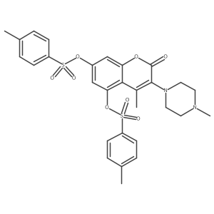 2H-1-Benzopyran-2-one, 4-methyl-5,7-bis[[(4-methylphenyl)sulfonyl]oxy]-3-(4-methyl-1-piperazinyl)- Structure