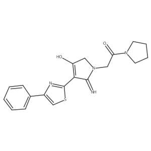 2-[4-hydroxy-2-imino-3-(4-phenyl-1,3-thiazol-2-yl)-2,5-dihydro-1H-pyrrol-1-yl]-1-(pyrrolidin-1-yl)ethanone结构式