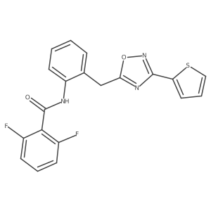 2,6-difluoro-N-(2-((3-(thiophen-2-yl)-1,2,4-oxadiazol-5-yl)methyl)phenyl)benzamide结构式