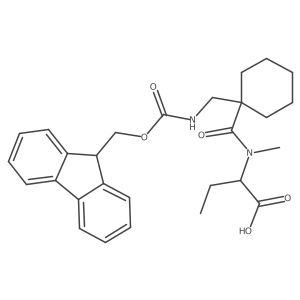 2-(1-{1-[({[(9H-fluoren-9-yl)methoxy]carbonyl}amino)methyl]cyclohexyl}-N-methylformamido)butanoic acid结构式