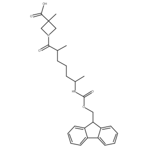 1-[6-({[(9H-fluoren-9-yl)methoxy]carbonyl}amino)-2-methylheptanoyl]-3-methylazetidine-3-carboxylic acid结构式