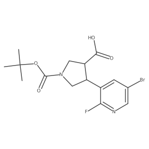 4-(5-Bromo-2-fluoropyridin-3-yl)-1-[(tert-butoxy)carbonyl]pyrrolidine-3-carboxylic acid结构式