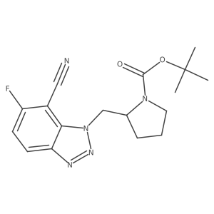tert-butyl 2-[(7-cyano-6-fluoro-1H-1,2,3-benzotriazol-1-yl)methyl]pyrrolidine-1-carboxylate结构式