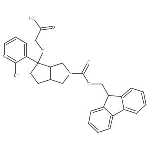 2-{[4-(2-bromopyridin-3-yl)-2-{[(9H-fluoren-9-yl)methoxy]carbonyl}-octahydrocyclopenta[c]pyrrol-4-yl]oxy}acetic acid结构式
