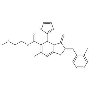 2-Methoxyethyl 2-(2-fluorobenzylidene)-7-methyl-3-oxo-5-(thiophen-2-yl)-3,5-dihydro-2H-thiazolo[3,2-a]pyrimidine-6-carboxylate结构式