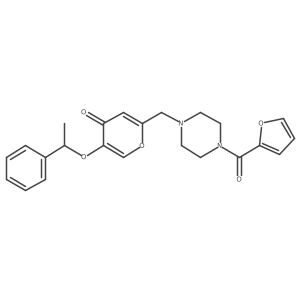 2-((4-(furan-2-carbonyl)piperazin-1-yl)methyl)-5-(1-phenylethoxy)-4H-pyran-4-one结构式