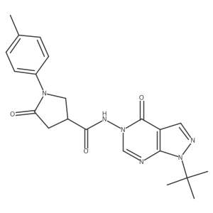 N-(1-(tert-butyl)-4-oxo-1H-pyrazolo[3,4-d]pyrimidin-5(4H)-yl)-5-oxo-1-(p-tolyl)pyrrolidine-3-carboxamide结构式