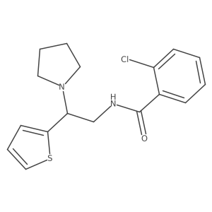 2-chloro-N-[2-(pyrrolidin-1-yl)-2-(thiophen-2-yl)ethyl]benzamide结构式