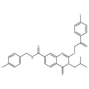 2-{[2-(4-fluorophenyl)-2-oxoethyl]sulfanyl}-N-[(4-fluorophenyl)methyl]-3-(2-methylpropyl)-4-oxo-3,4-dihydroquinazoline-7-carboxamide结构式