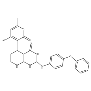 5-(4-hydroxy-6-methyl-2-oxopyran-3-yl)-2-(4-phenoxyanilino)-2,3,4a,5,6,7,8,8a-octahydro-1H-pyrido[2,3-d]pyrimidin-4-one结构式