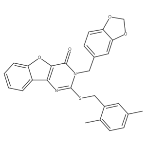 3-(1,3-benzodioxol-5-ylmethyl)-2-[(2,5-dimethylbenzyl)sulfanyl][1]benzofuro[3,2-d]pyrimidin-4(3H)-one结构式
