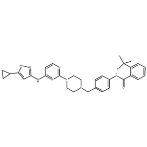 N-(4-((4-(4-((5-Cyclopropyl-1H-pyrazol-3-YL)amino)pyrimidin-2-YL)piperazin-1-YL)methyl)phenyl)-2-(trifluoromethyl)benzamide结构式