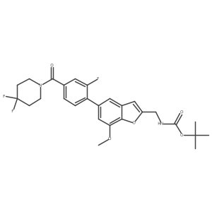 Tert-butyl ((5-(4-(4,4-difluoropiperidine-1-carbonyl)-2-fluorophenyl)-7-methoxybenzofuran-2-yl)methyl)carbamate Structure