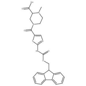 4-[2-({[(9H-fluoren-9-yl)methoxy]carbonyl}amino)-1,3-thiazole-5-carbonyl]-1-methylpiperazine-2-carboxylic acid结构式