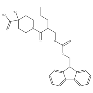 1-{2-[({[(9H-fluoren-9-yl)methoxy]carbonyl}amino)methyl]pentanoyl}-4-hydroxypiperidine-4-carboxylic acid结构式