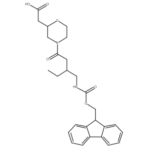 2-(4-{3-[({[(9H-fluoren-9-yl)methoxy]carbonyl}amino)methyl]pentanoyl}morpholin-2-yl)acetic acid结构式