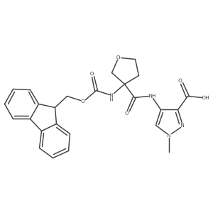 4-[3-({[(9H-fluoren-9-yl)methoxy]carbonyl}amino)oxolane-3-amido]-1-methyl-1H-pyrazole-3-carboxylic acid结构式
