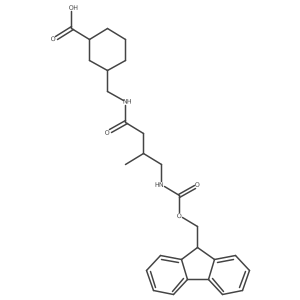 3-{[4-({[(9H-fluoren-9-yl)methoxy]carbonyl}amino)-3-methylbutanamido]methyl}cyclohexane-1-carboxylic acid结构式