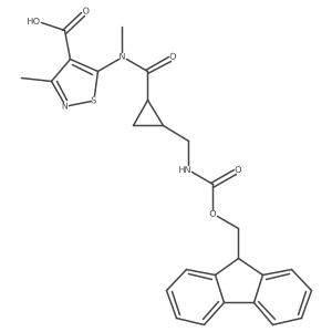 rac-3-methyl-5-[N-methyl(1R,2S)-2-[({[(9H-fluoren-9-yl)methoxy]carbonyl}amino)methyl]cyclopropaneamido]-1,2-thiazole-4-carboxylic acid Structure