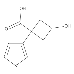 3-Hydroxy-1-(thiophen-3-yl)cyclobutane-1-carboxylic acid结构式