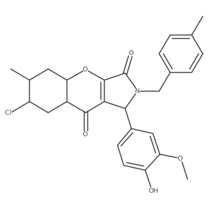 7-chloro-1-(4-hydroxy-3-methoxyphenyl)-6-methyl-2-[(4-methylphenyl)methyl]-4a,5,6,7,8,8a-hexahydro-1H-chromeno[2,3-c]pyrrole-3,9-dione结构式