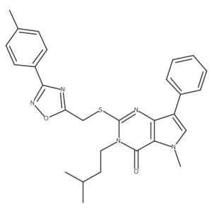 3-isopentyl-5-methyl-7-phenyl-2-(((3-(p-tolyl)-1,2,4-oxadiazol-5-yl)methyl)thio)-3H-pyrrolo[3,2-d]pyrimidin-4(5H)-one结构式
