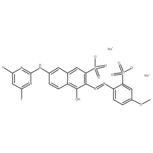 Disodium 7-((4,6-difluoropyrimidin-2-yl)amino)-4-hydroxy-3-((4-methoxy-2-sulfonatophenyl)diazenyl)naphthalene-2-sulfonate结构式