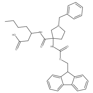 (3S)-3-{[1-benzyl-3-({[(9H-fluoren-9-yl)methoxy]carbonyl}amino)pyrrolidin-3-yl]formamido}heptanoic acid结构式