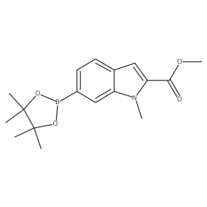 1-Methyl-6-(4,4,5,5-tetramethyl-1,3,2-dioxaborolan-2-yl)-1H-indole-2-carboxylic acid methyl ester结构式