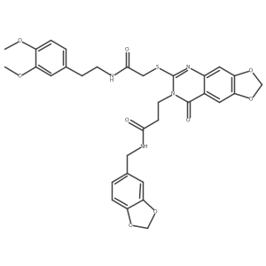 N-[(2H-1,3-benzodioxol-5-yl)methyl]-3-{6-[({[2-(3,4-dimethoxyphenyl)ethyl]carbamoyl}methyl)sulfanyl]-8-oxo-2H,7H,8H-[1,3]dioxolo[4,5-g]quinazolin-7-yl}propanamide Structure
