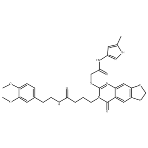 N-(3,4-dimethoxyphenethyl)-4-(6-((2-((3-methyl-1H-pyrazol-5-yl)amino)-2-oxoethyl)thio)-8-oxo-[1,3]dioxolo[4,5-g]quinazolin-7(8H)-yl)butanamide Structure