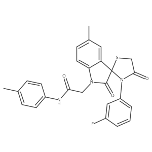 2-(3'-(3-fluorophenyl)-5-methyl-2,4'-dioxospiro[indoline-3,2'-thiazolidin]-1-yl)-N-(p-tolyl)acetamide结构式