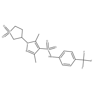 3-[3,5-Dimethyl-4-({[4-(trifluoromethyl)phenyl]amino}sulfonyl)pyrazolyl]thiola ne-1,1-dione结构式