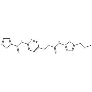 N-(6-((2-oxo-2-((5-propyl-1,3,4-thiadiazol-2-yl)amino)ethyl)thio)pyridazin-3-yl)thiophene-2-carboxamide结构式