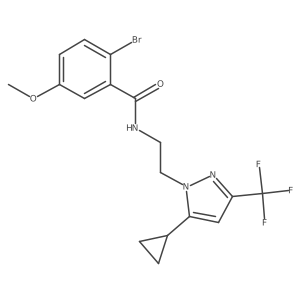 2-bromo-N-(2-(5-cyclopropyl-3-(trifluoromethyl)-1H-pyrazol-1-yl)ethyl)-5-methoxybenzamide结构式