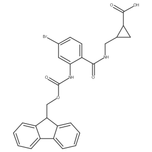 rac-(1R,2S)-2-({[4-bromo-2-({[(9H-fluoren-9-yl)methoxy]carbonyl}amino)phenyl]formamido}methyl)cyclopropane-1-carboxylic acid结构式