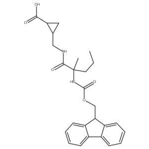 rac-(1R,2S)-2-{[2-({[(9H-fluoren-9-yl)methoxy]carbonyl}amino)-2-methylpentanamido]methyl}cyclopropane-1-carboxylic acid结构式