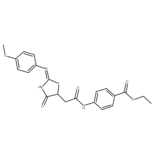 ethyl 4-[({(2E)-2-[(4-methoxyphenyl)imino]-4-oxo-1,3-thiazolidin-5-yl}acetyl)amino]benzoate Structure