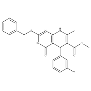 Methyl 2-(benzylthio)-5-(3-fluorophenyl)-7-methyl-4-oxo-3,4,5,8-tetrahydropyrido[2,3-d]pyrimidine-6-carboxylate Structure