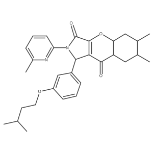 6,7-dimethyl-1-[3-(3-methylbutoxy)phenyl]-2-(6-methylpyridin-2-yl)-4a,5,6,7,8,8a-hexahydro-1H-chromeno[2,3-c]pyrrole-3,9-dione Structure