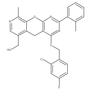(7-{[(2-Chloro-4-fluorophenyl)methyl]sulfanyl}-14-methyl-5-(2-methylphenyl)-2-oxa-4,6,13-triazatricyclo[8.4.0.0^{3,8}]tetradeca-1(10),3(8),4,6,11,13-hexaen-11-yl)methanol Structure