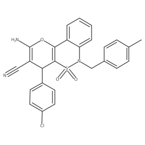 2-Amino-4-(4-chlorophenyl)-6-(4-methylbenzyl)-4,6-dihydropyrano[3,2-c][2,1]benzothiazine-3-carbonitrile 5,5-dioxide Structure