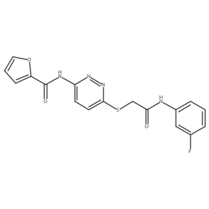 N-(6-((2-((3-fluorophenyl)amino)-2-oxoethyl)thio)pyridazin-3-yl)furan-2-carboxamide结构式