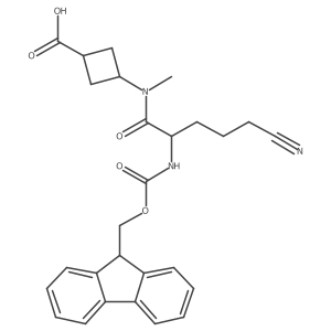 3-[5-cyano-2-({[(9H-fluoren-9-yl)methoxy]carbonyl}amino)-N-methylpentanamido]cyclobutane-1-carboxylic acid结构式